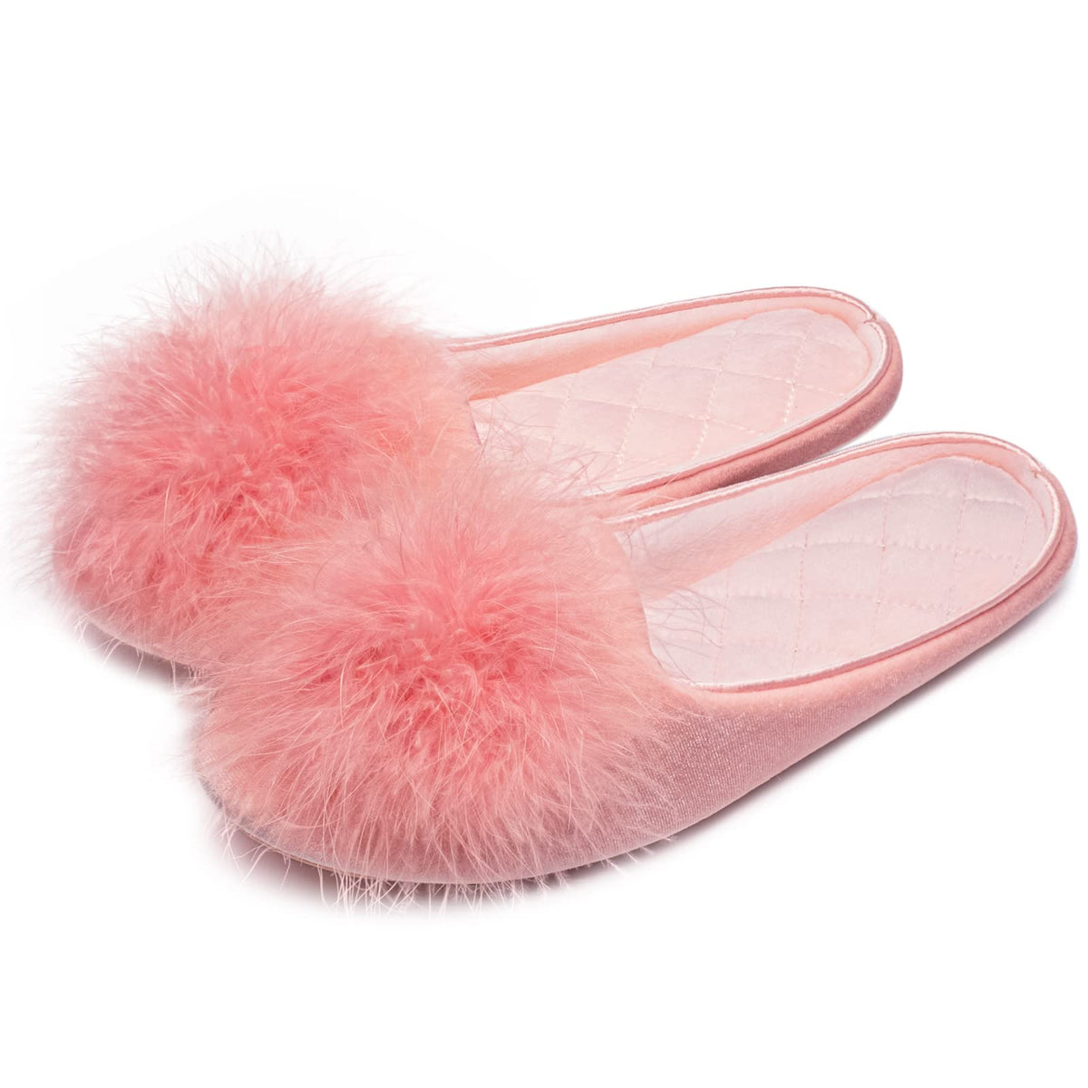 GRITHEIM Women's Fuzzy Pom Pom Velvet Memory Foam House Slippers Ladies Cozy Chenille Knit Bedroom Slippers Non-slip Sole Indoor Outdoor