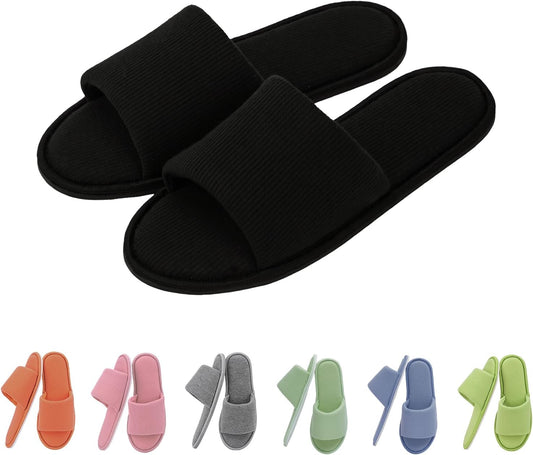 Women's Open Toe House Slippers Breathable Waffle Fabric Memory Foam