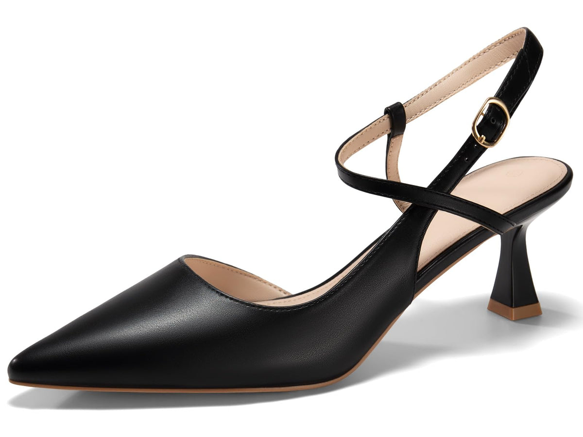 Coutgo Womens Low Kitten Heel Closed Pointed Toe Slingback Pumps Heels Slip On Heeled Sandals Dress Shoes
