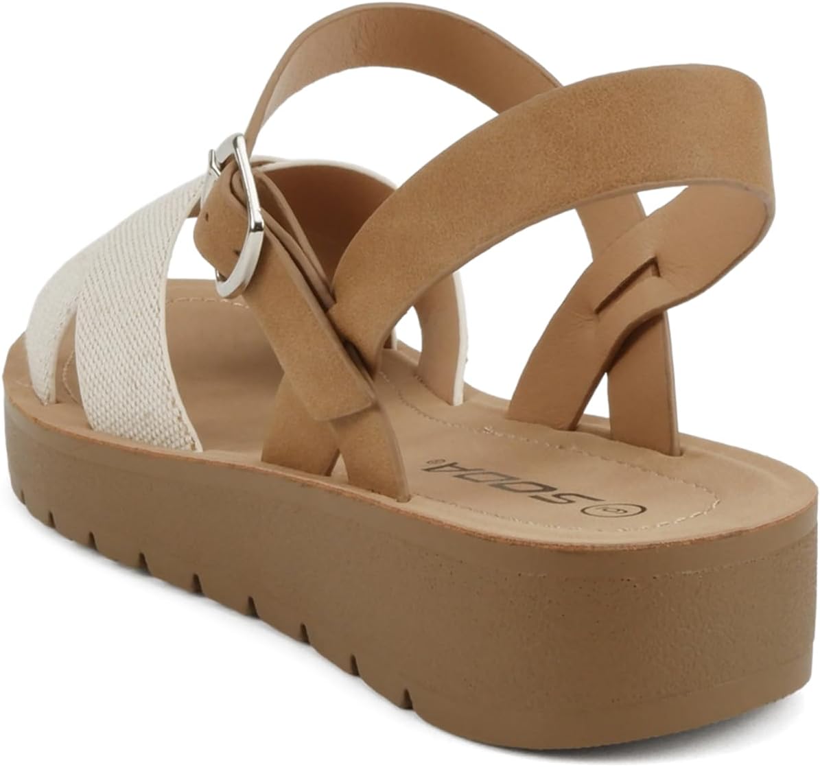 Soda CHESTER ~ Women Flat Sandals Flatform Ankle Buckle Criss Cross Band Straps Sandals Shoes (Gold Raffia, 5.5)