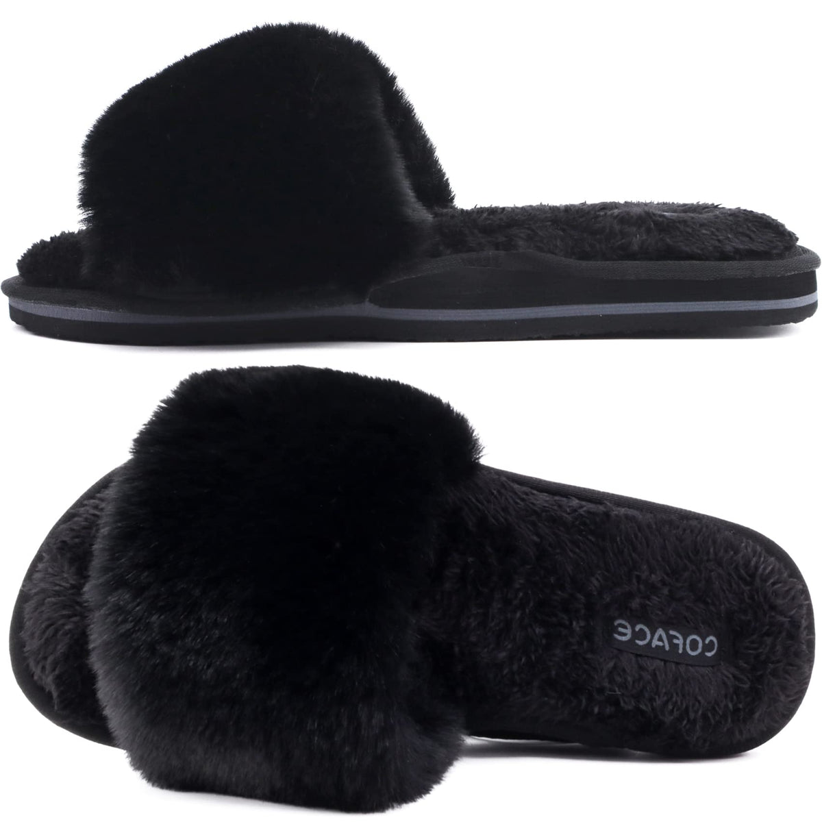 COFACE Womens Slippers with Arch Support Comfy Open Toe Fuzzy Woman House Shoes Plantar Fasciitis Orthotic Ladies Slippers Indoor