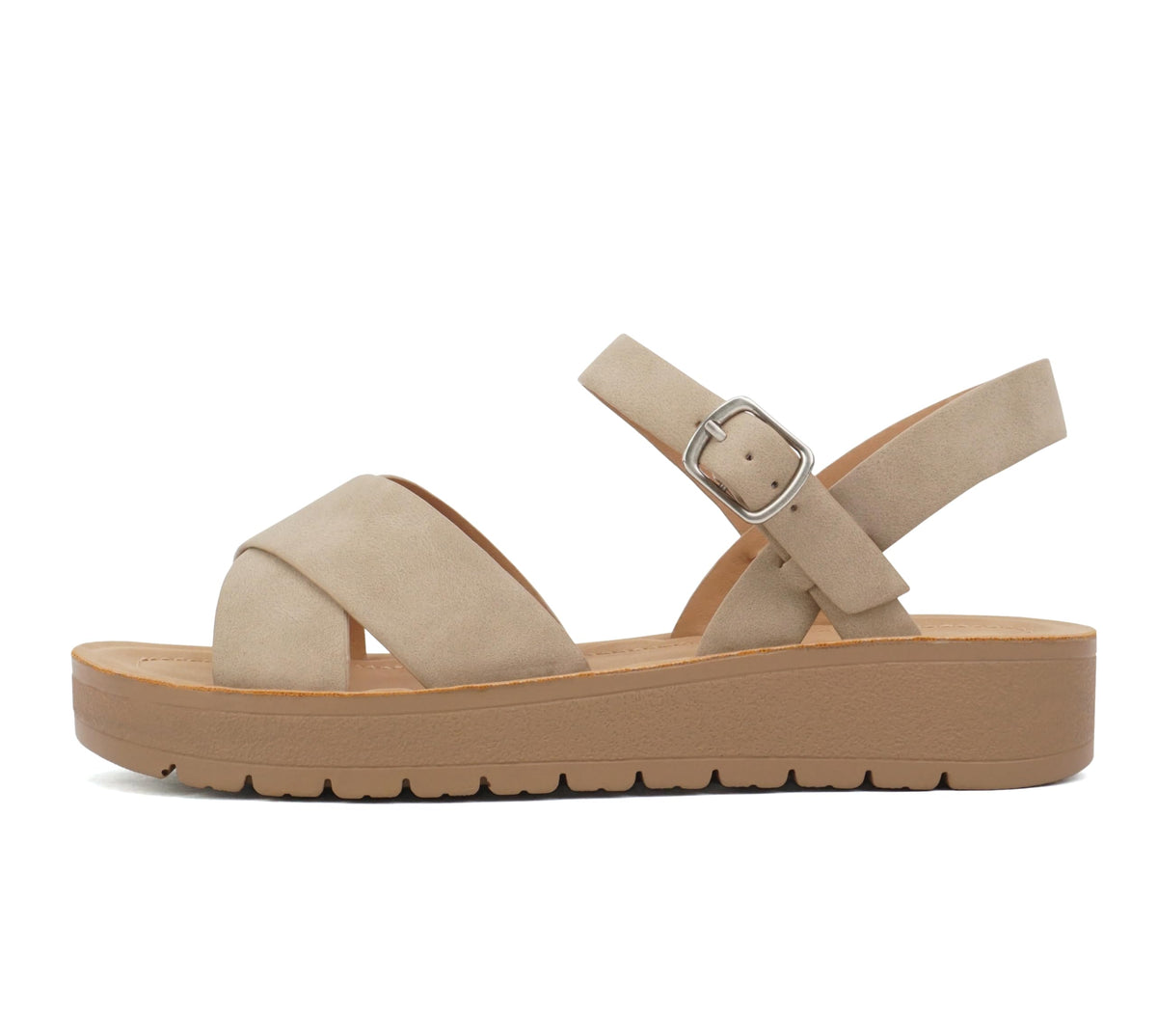 Soda CHESTER ~ Women Flat Sandals Flatform Ankle Buckle Criss Cross Band Straps Sandals Shoes (Gold Raffia, 5.5)