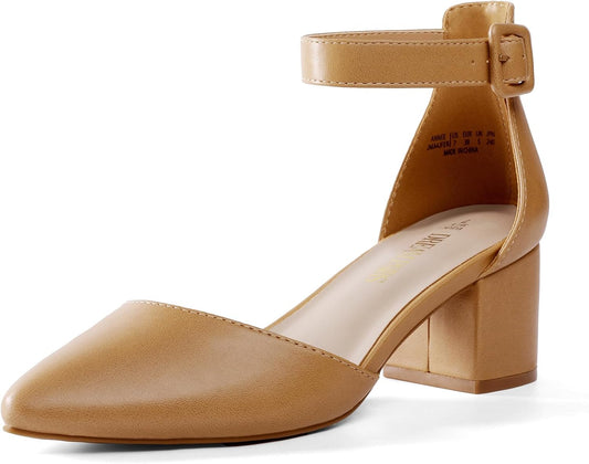 DREAM PAIRS ANNEE Pointed Toe Low Chunky Heel Pumps