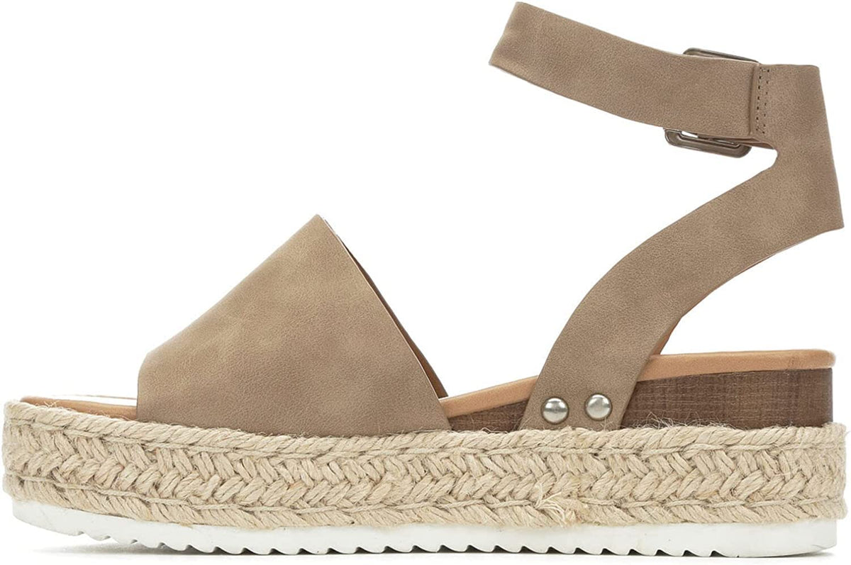 Soda Topic Open Toe Buckle Ankle Strap Espadrilles Flatform Wedge Casual Sandal