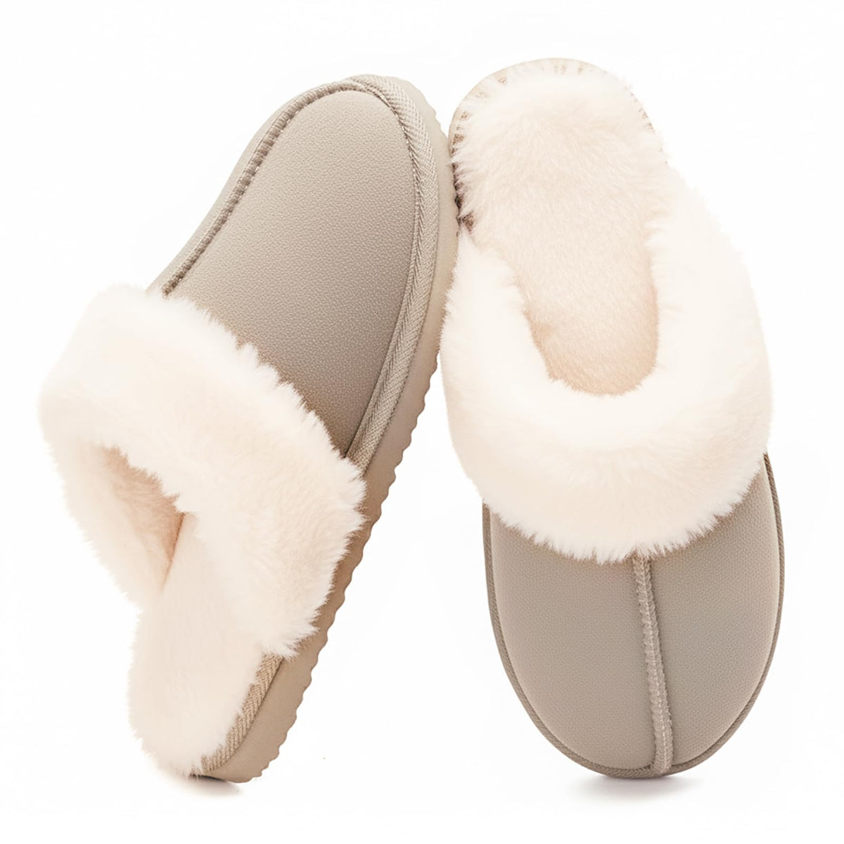 OOW Fuzzy Slippers for Women Cozy Faux Fur House Shoes Memory Foam Slippers