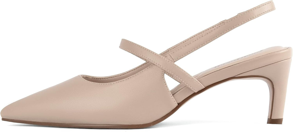 CoolQueen Women's Kitten Heels Closed Toe Slingback Heel Pumps