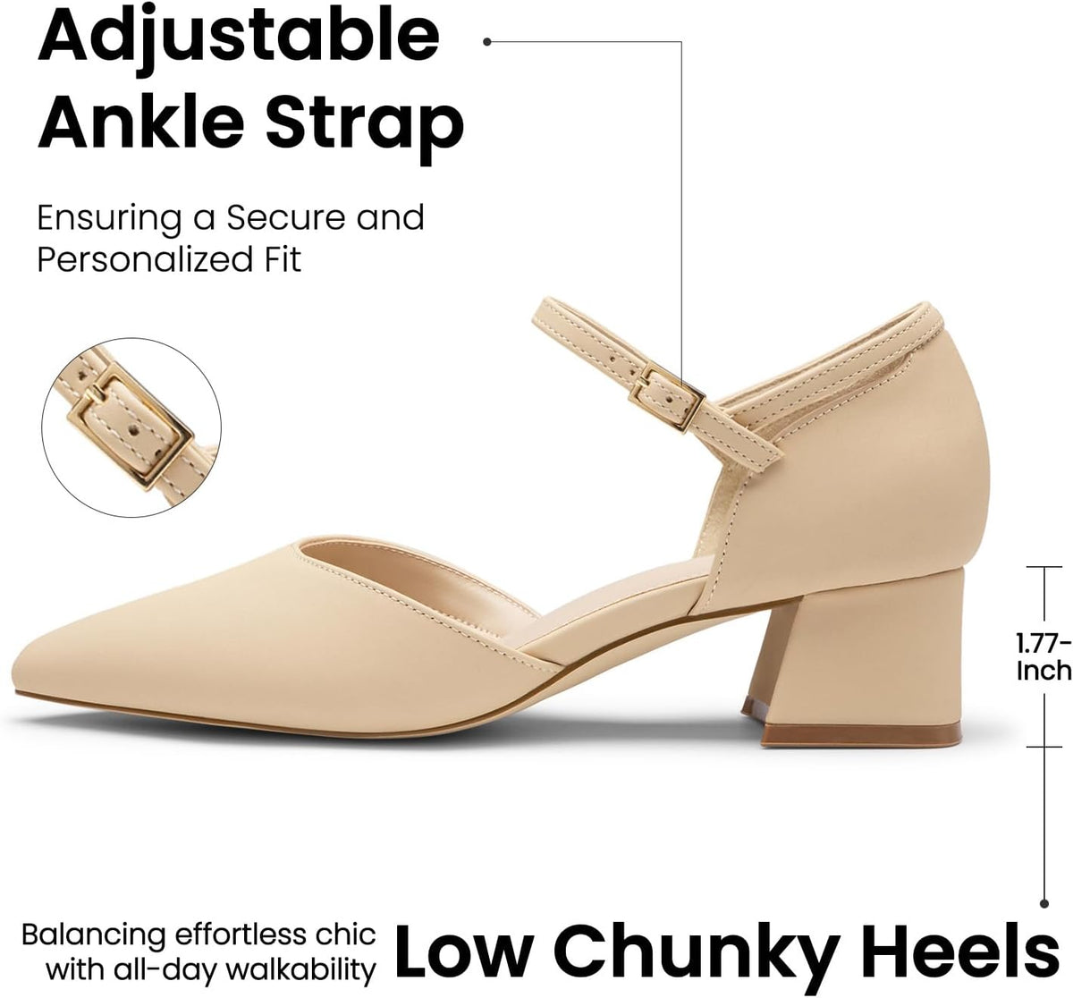Athlefit Women's Pointed Toe Low Chunky Heel Pump Shoes