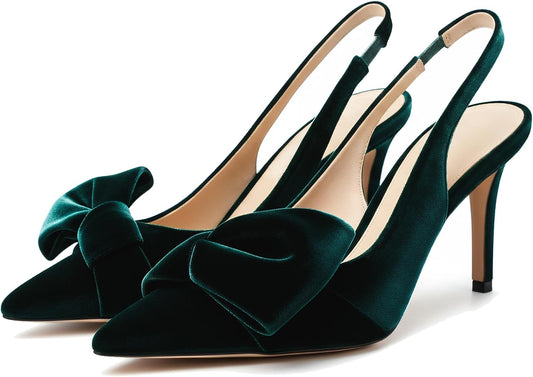 Women's Bow-Detail Slingback Pumps Pointed Toe Stiletto Heels