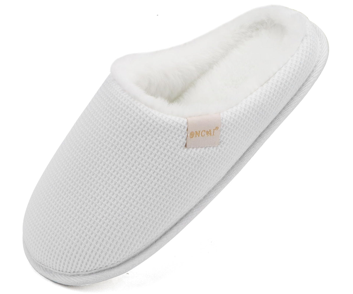 ONCAI Women's House Slippers, Cushion Memory Foam Waffle Upper Home Comfortable Warm Winter Cozy Soft Lightweight Indoor Best House Shoes Non-slip Rubber Sole US Size 5-11