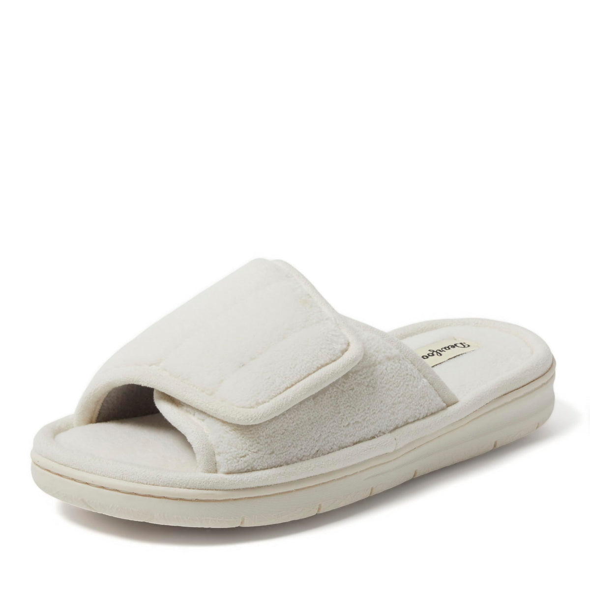 Dearfoams Mickey Adjustable Terry Slide, Memory Foam Washable Open Toe Indoor Summer House Slippers