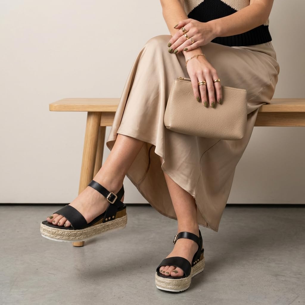 CUSHIONAIRE Melissa Espadrille Platform Sandals For Women with Adjustable Ankle Strap and Memory Foam Insole-Comfortable Womens Sandals for Summer