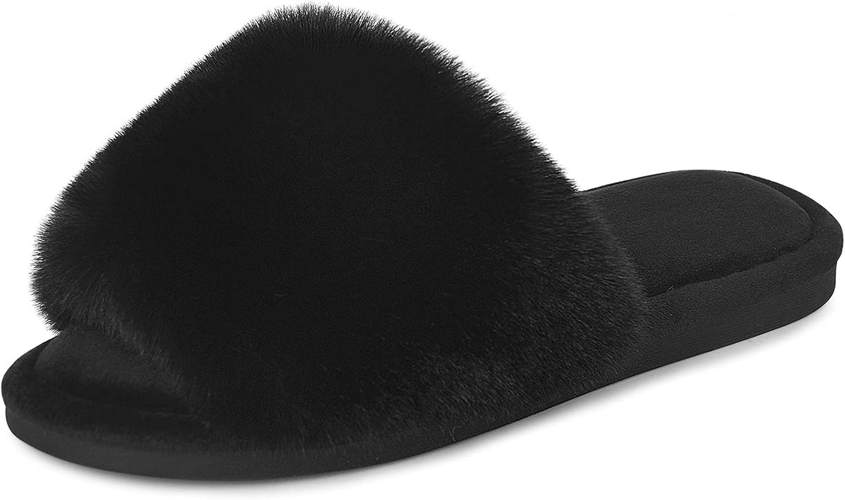 Parlovable Fuzzy Slippers for Women Open-Toe Slip On