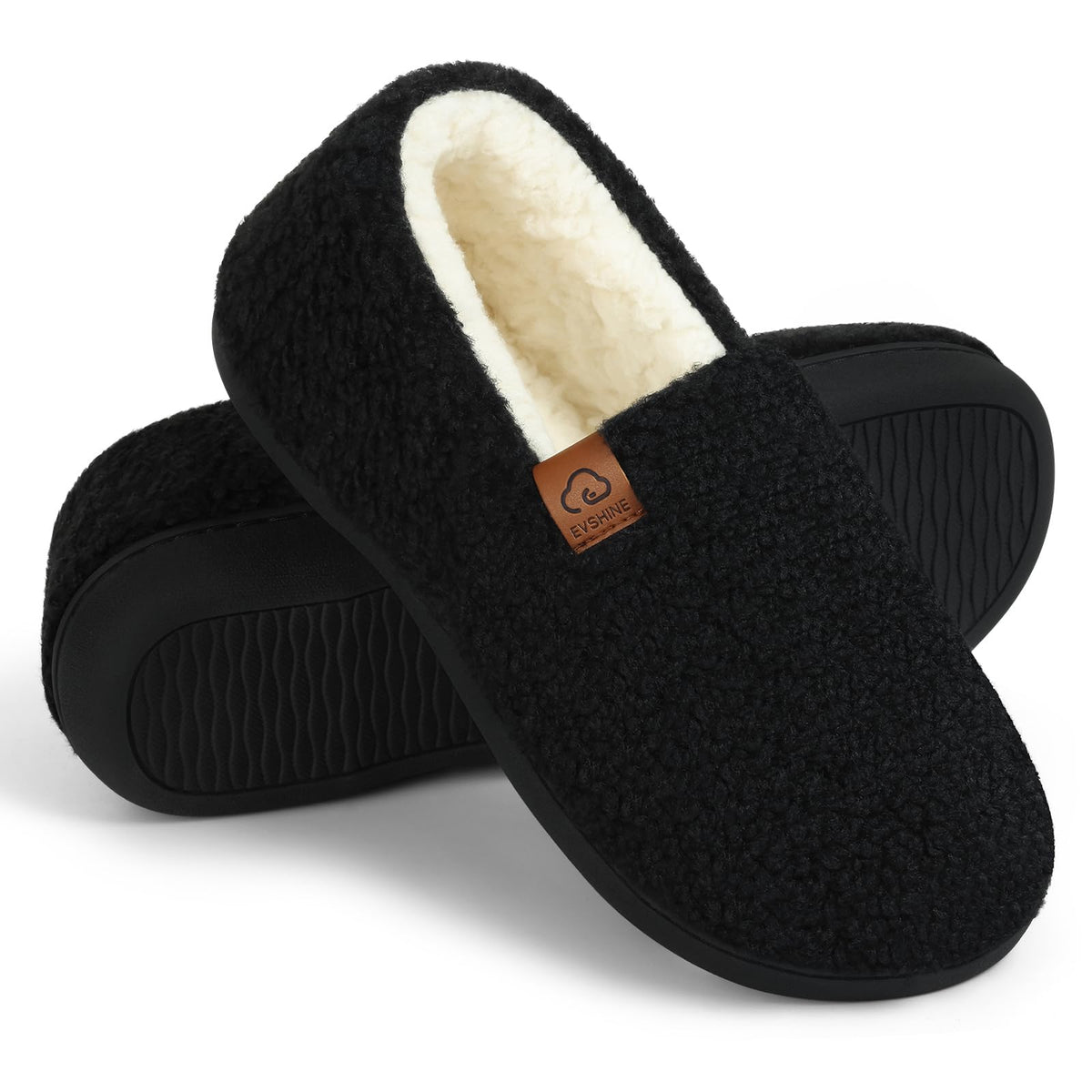 Evshine Cozy Curly Fleece Memory Foam Fuzzy Slippers for Women