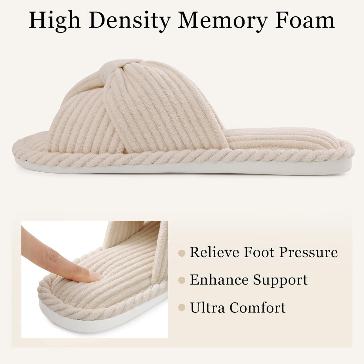 Evshine Summer House Slippers for Women Corduroy Open Toe Indoor Slippers