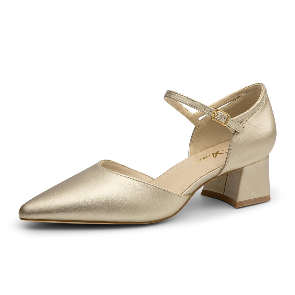Athlefit Women's Pointed Toe Low Chunky Heel Pump Shoes
