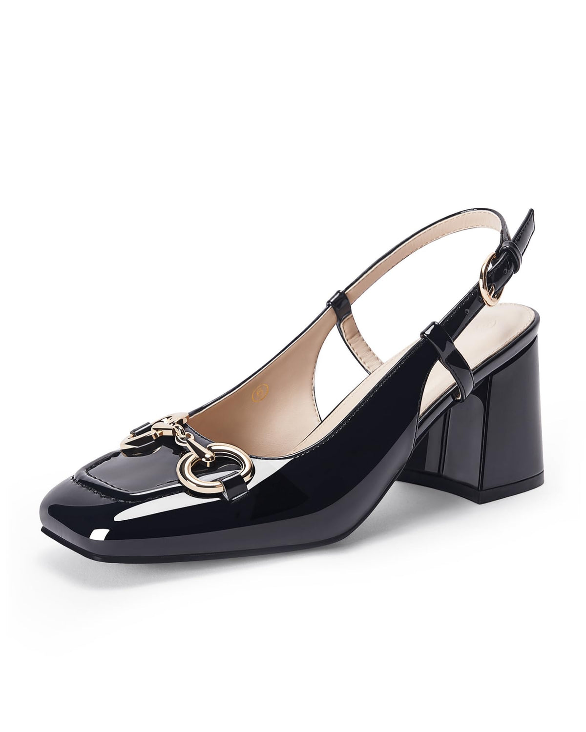 Womens Slingback Block Heels Closed Square Toe Dress Work Shoes Slip on Buckle Strap Business Pumps