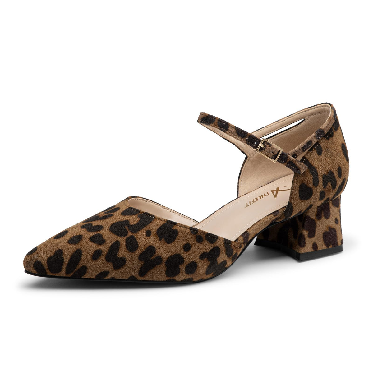 Athlefit Women's Pointed Toe Low Chunky Heel Pump Shoes