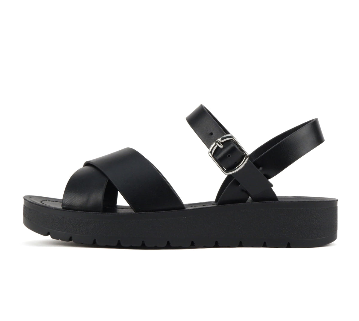 Soda CHESTER ~ Women Flat Sandals Flatform Ankle Buckle Criss Cross Band Straps Sandals Shoes (Gold Raffia, 5.5)