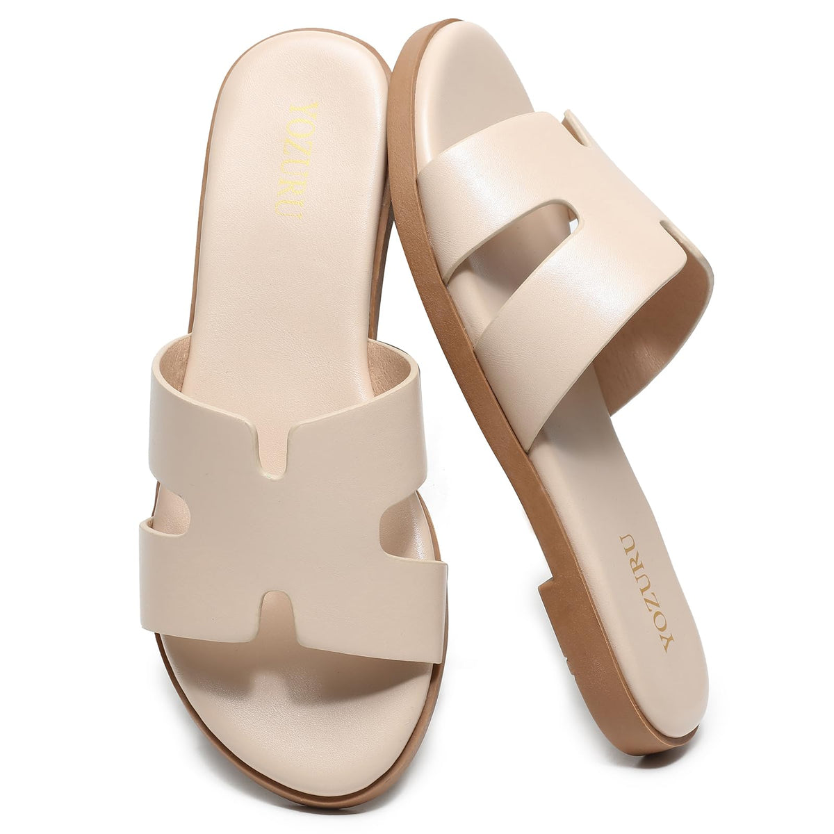Yozuru Womens Flat Sandals Dressy Summer Slides Comfortable Leather Sandals