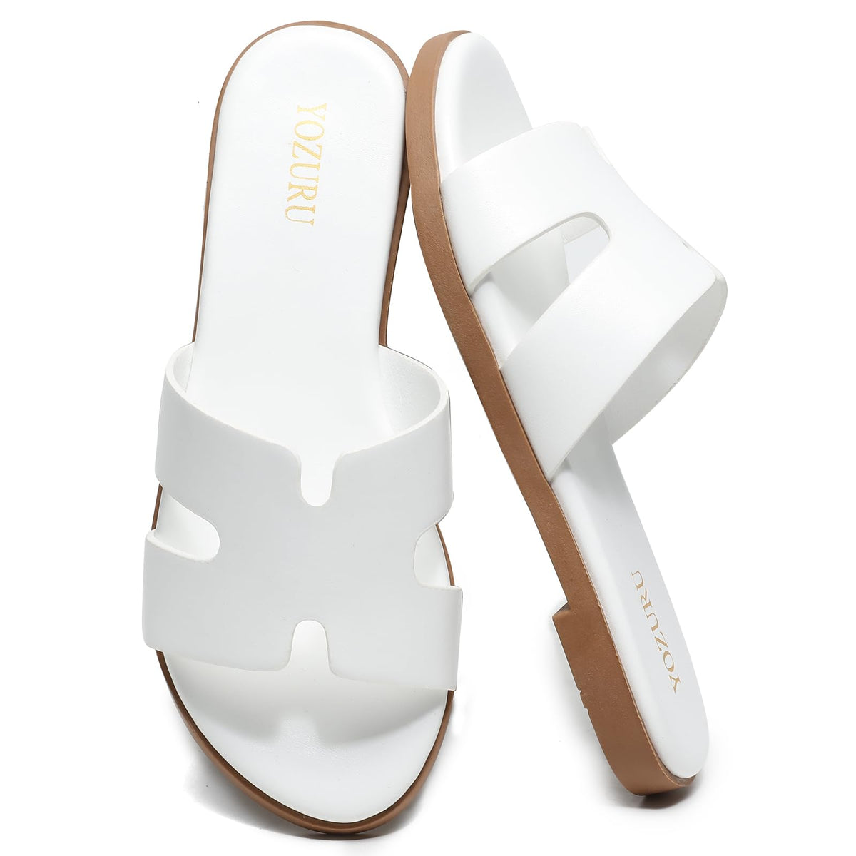 Yozuru Womens Flat Sandals Dressy Summer Slides Comfortable Leather Sandals