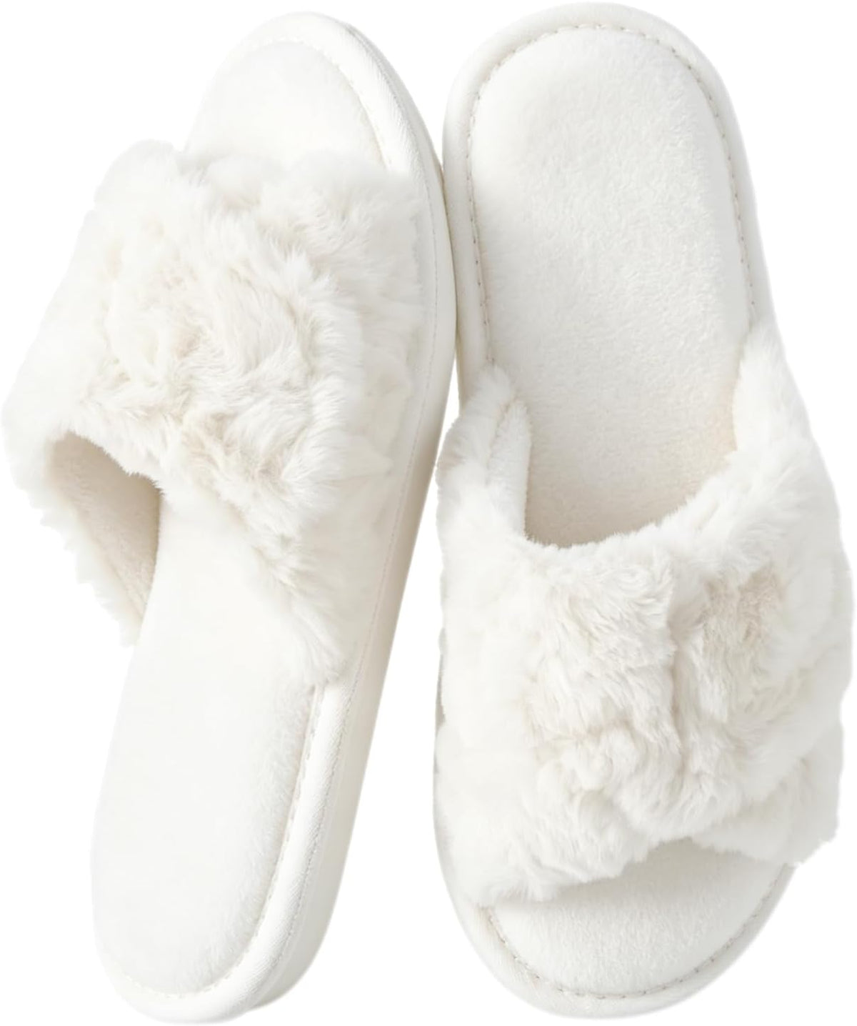 HUXMEYSON Slippers for Women, Open Toe Memory Foam House Shoes with Adjustable Strap, Cozy Faux Fur & Anti-Slip Indoor Outdoor TPR Soles
