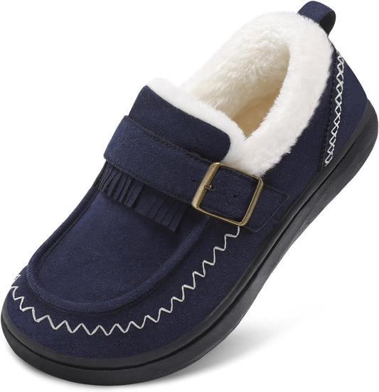 LeIsfIt Women's Moccasin Slippers Wide Toe Box Memory Foam House Shoes