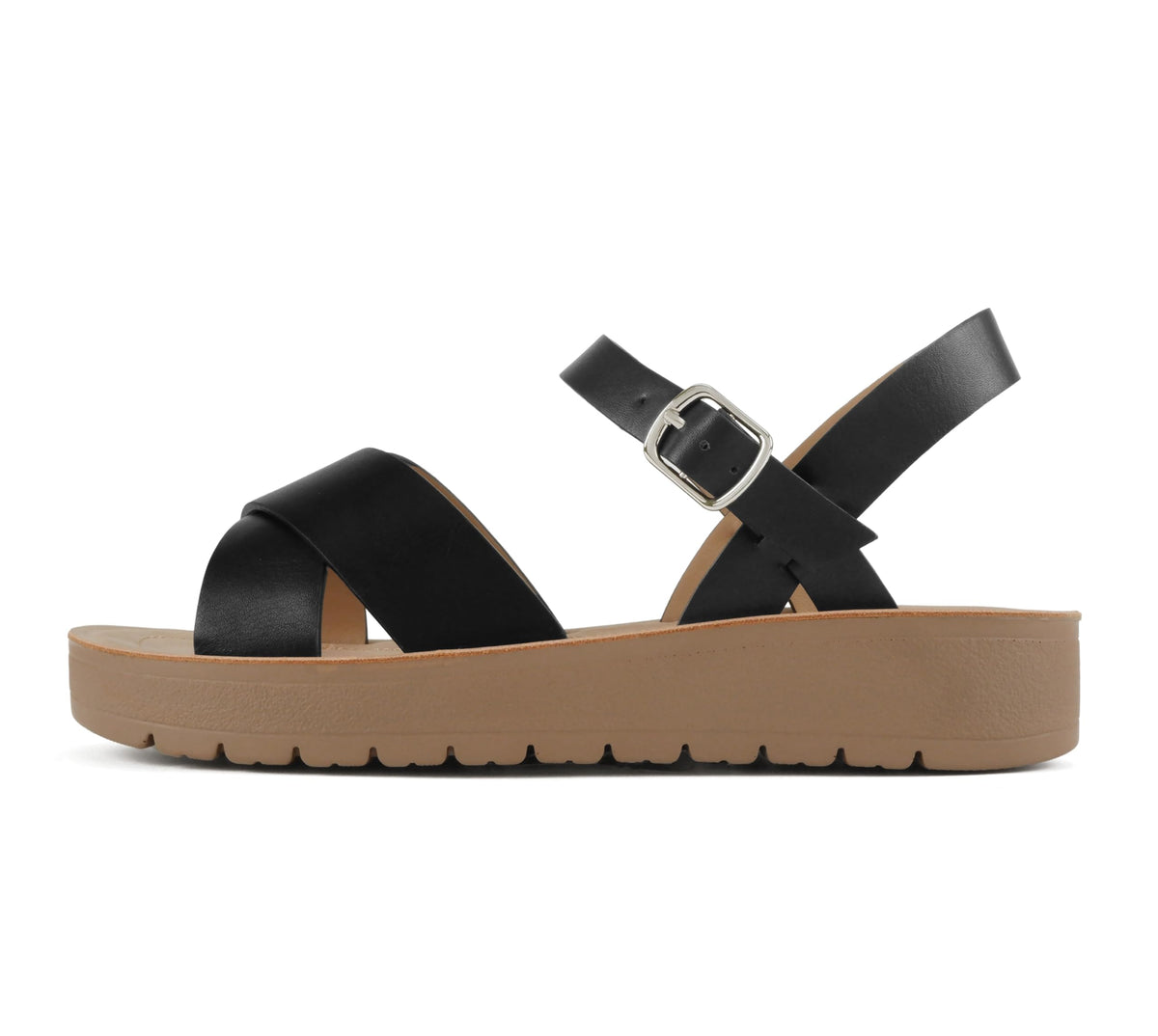 Soda CHESTER ~ Women Flat Sandals Flatform Ankle Buckle Criss Cross Band Straps Sandals Shoes (Gold Raffia, 5.5)