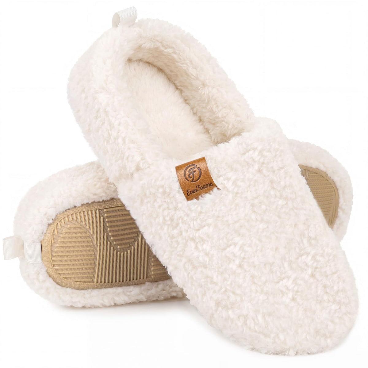 EverFoams Women’s Soft Curly Slippers Memory Foam Lightweight House Shoes