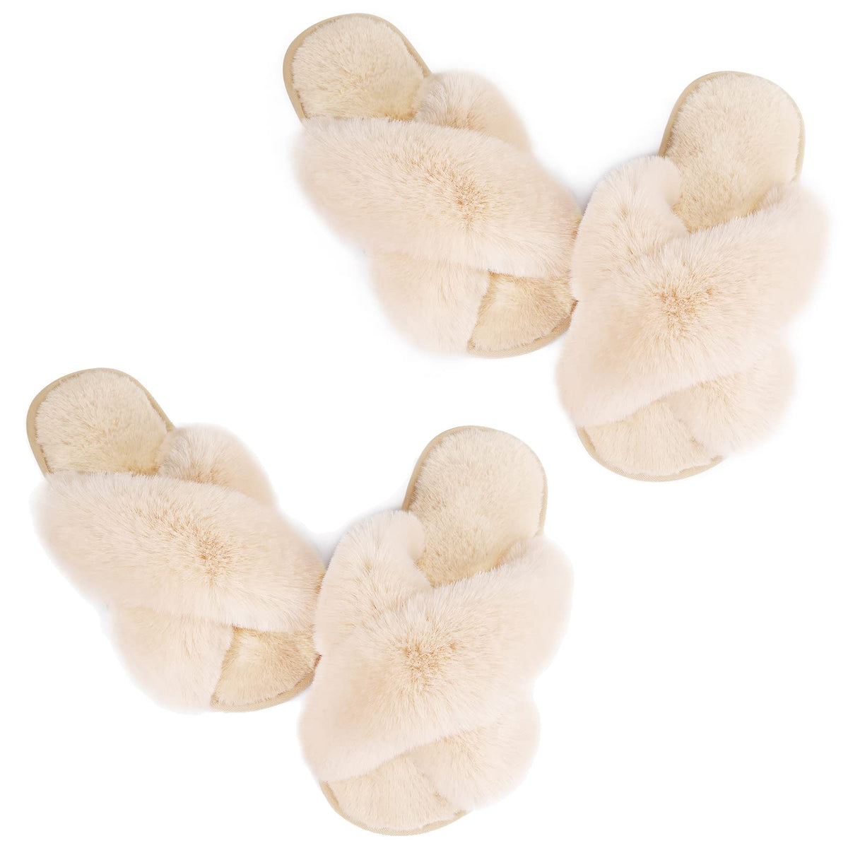 Ankis Womens Fuzzy Cozy Comfy Soft Slippers - 2Pair Fluffy Furry House Slippers Plush Home Ladies Gifts Memory Foam, Cross Band, Open Toe，Indoor/Door Bride Slipper Slides Wedding Ladies Shoes