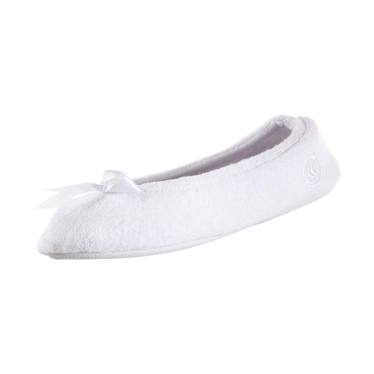 Isotoner Women’s Classic Terry Ballerina Slipper: Soft, Breathable, Terry Lined, Satin Bow, Secure Fit