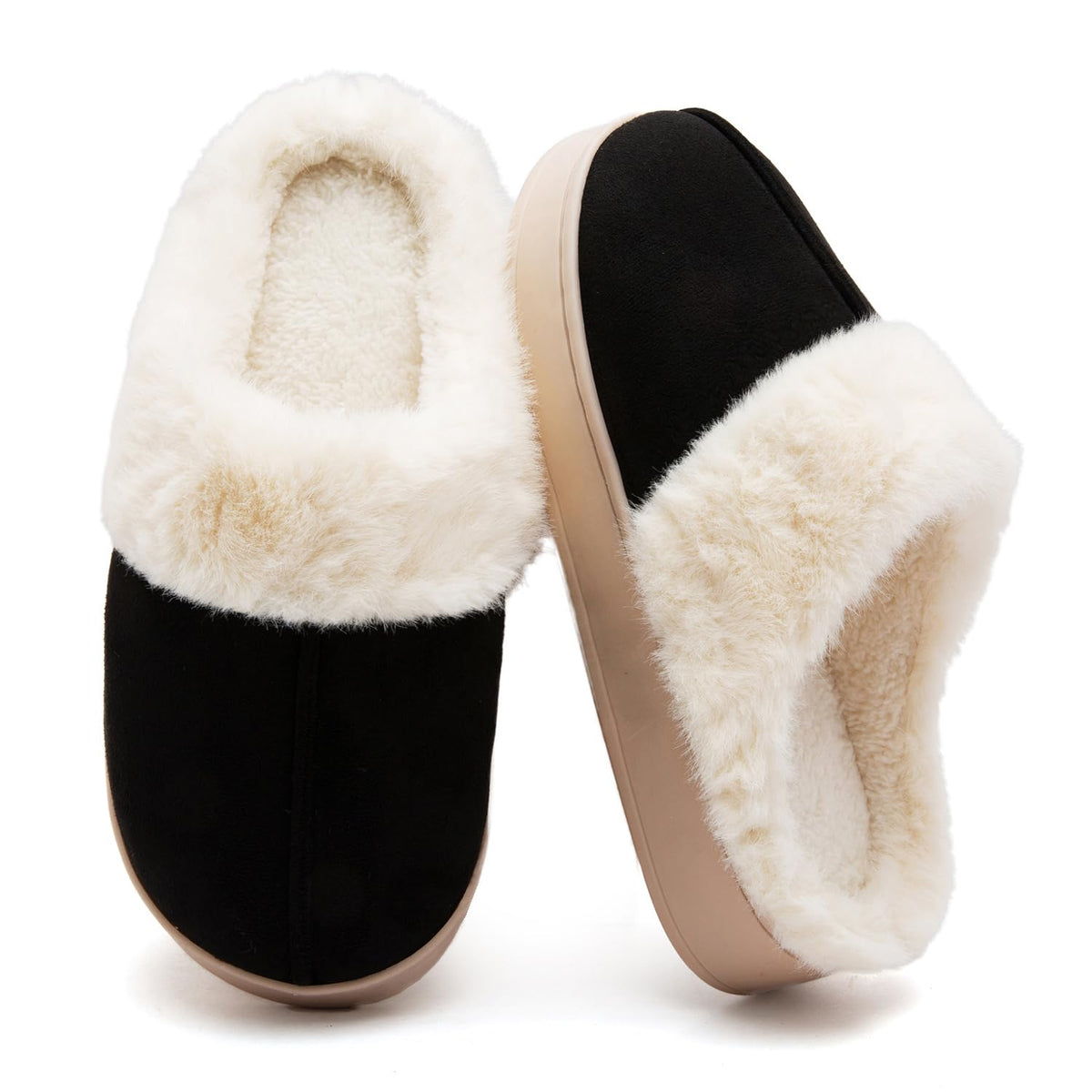 Women's Fuzzy Memory Foam Slippers Comfy Soft Winter Slip On House Slippers Bedroom Shoes with Warm Plush Lining and Indoor Outdoor Soles