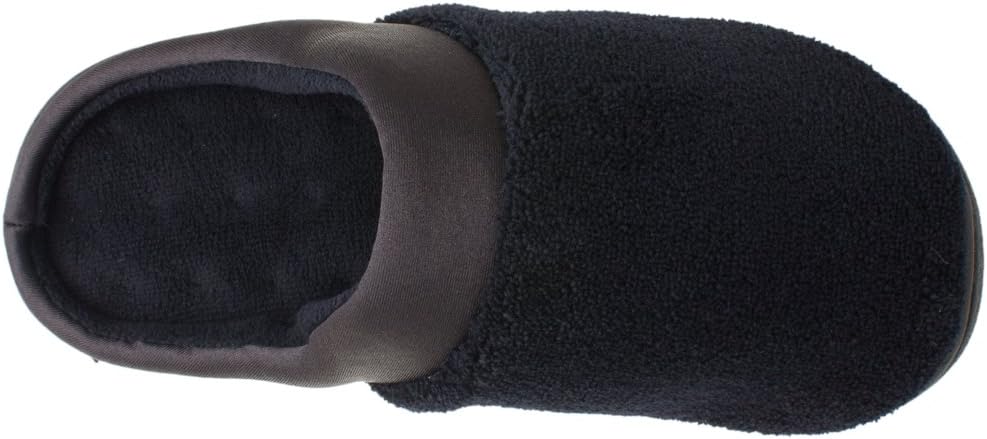 isotoner womens Terry and Satin Slip on Cushioned Slipper With Memory Foam for Indoor/Outdoor Comfort