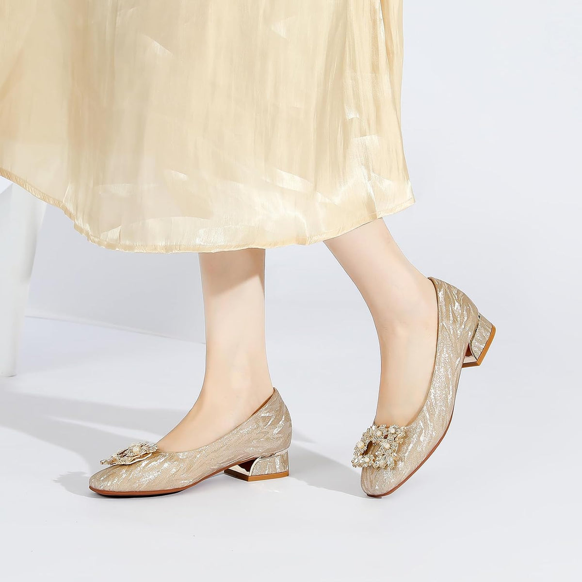 Women's Pumps Low Chunky Block Heel Closed Square Toe Work Shoes
