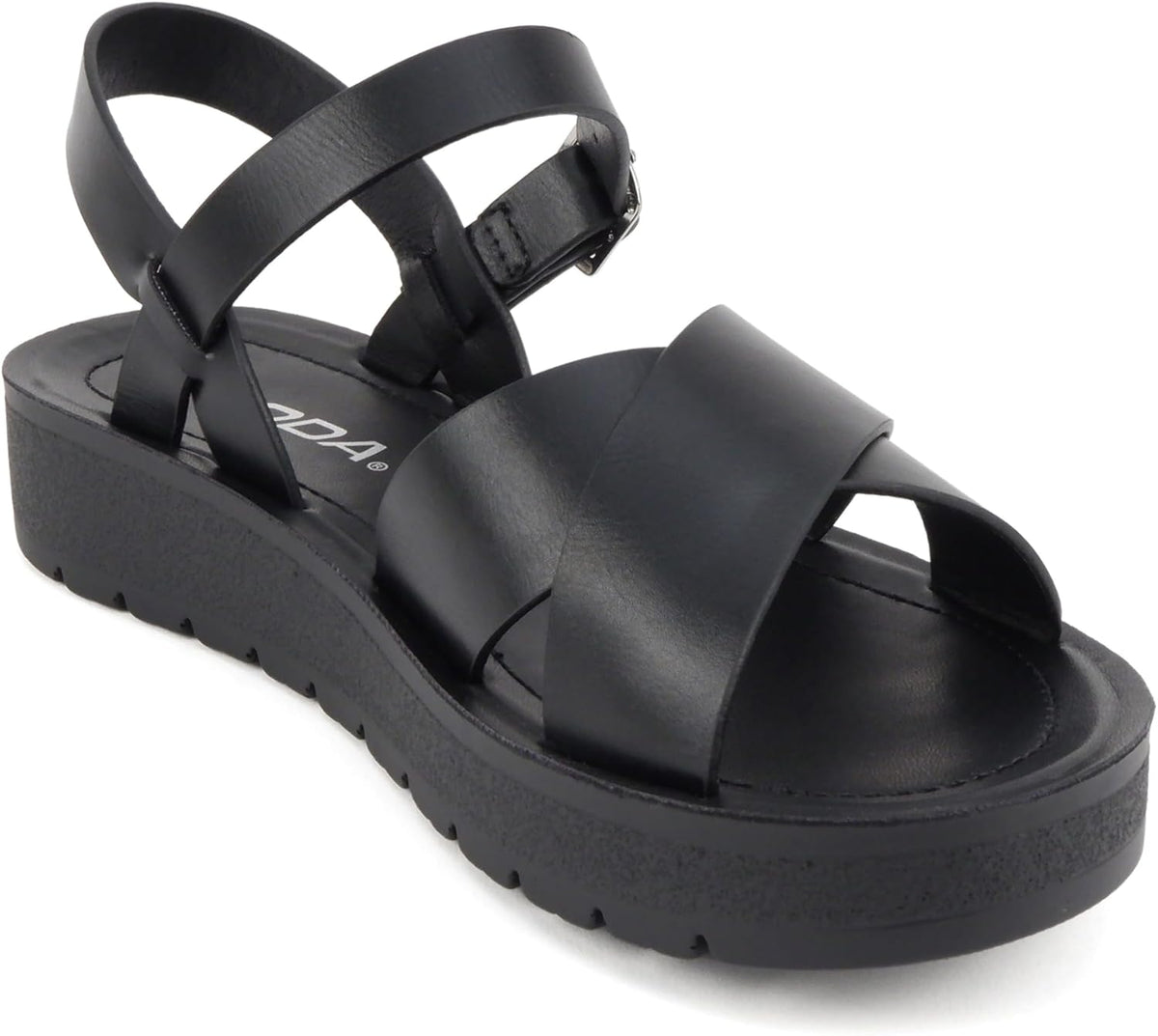 Soda CHESTER ~ Women Flat Sandals Flatform Ankle Buckle Criss Cross Band Straps Sandals Shoes (Gold Raffia, 5.5)