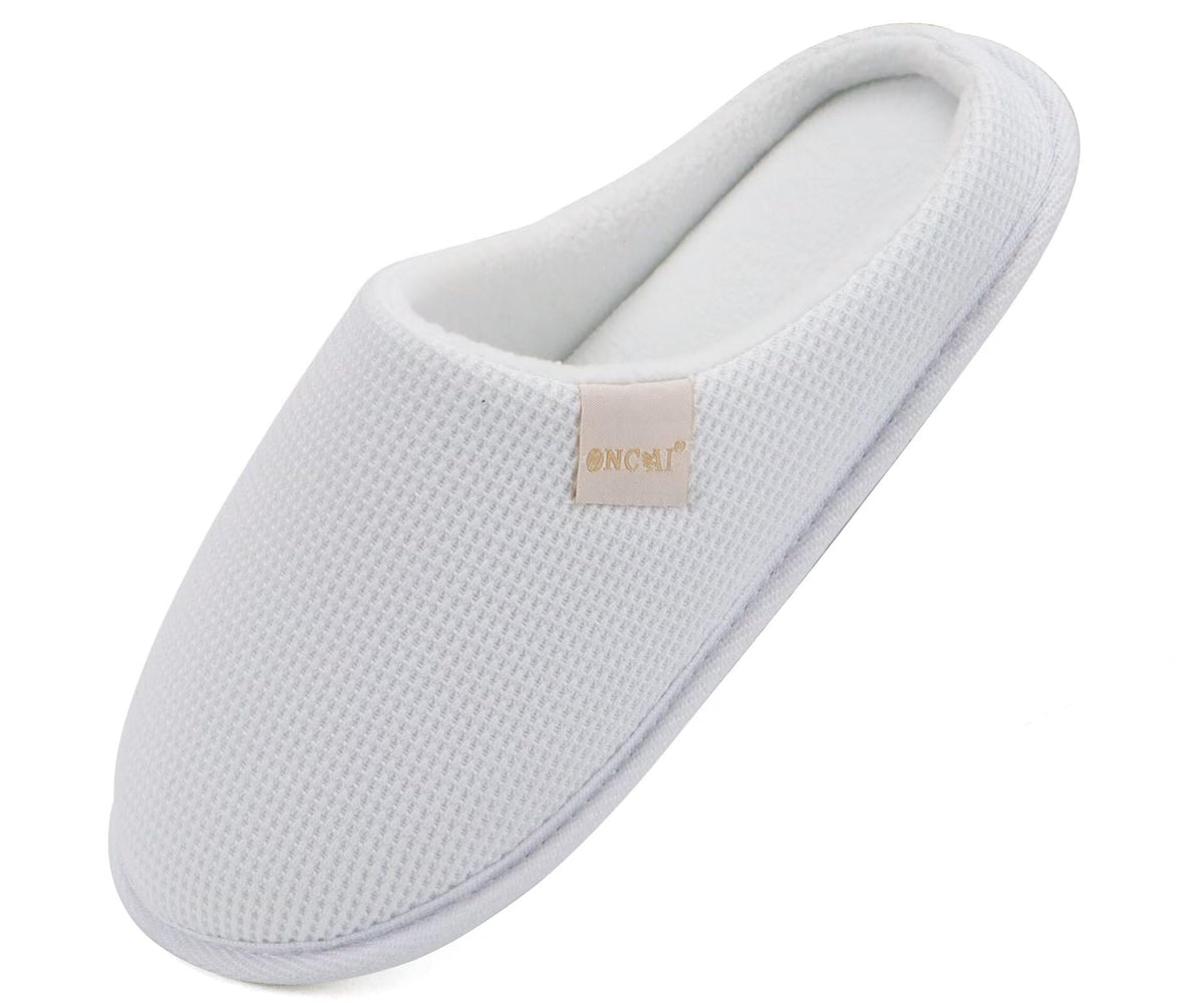 ONCAI Women's House Slippers, Cushion Memory Foam Waffle Upper Home Comfortable Warm Winter Cozy Soft Lightweight Indoor Best House Shoes Non-slip Rubber Sole US Size 5-11