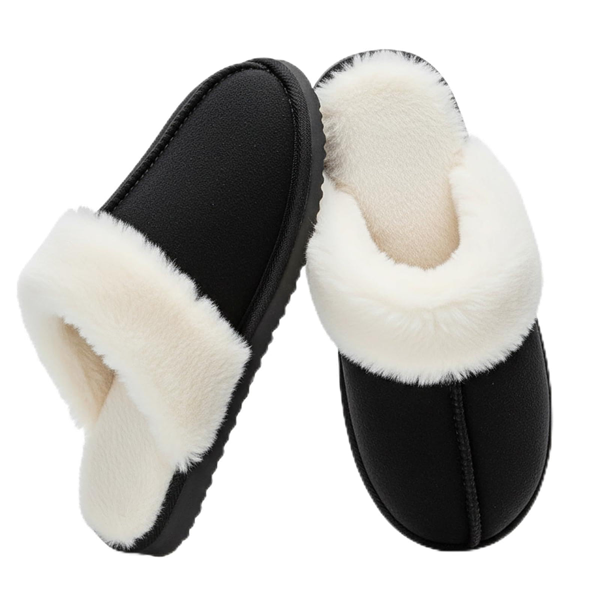 OOW Fuzzy Slippers for Women Cozy Faux Fur House Shoes Memory Foam Slippers