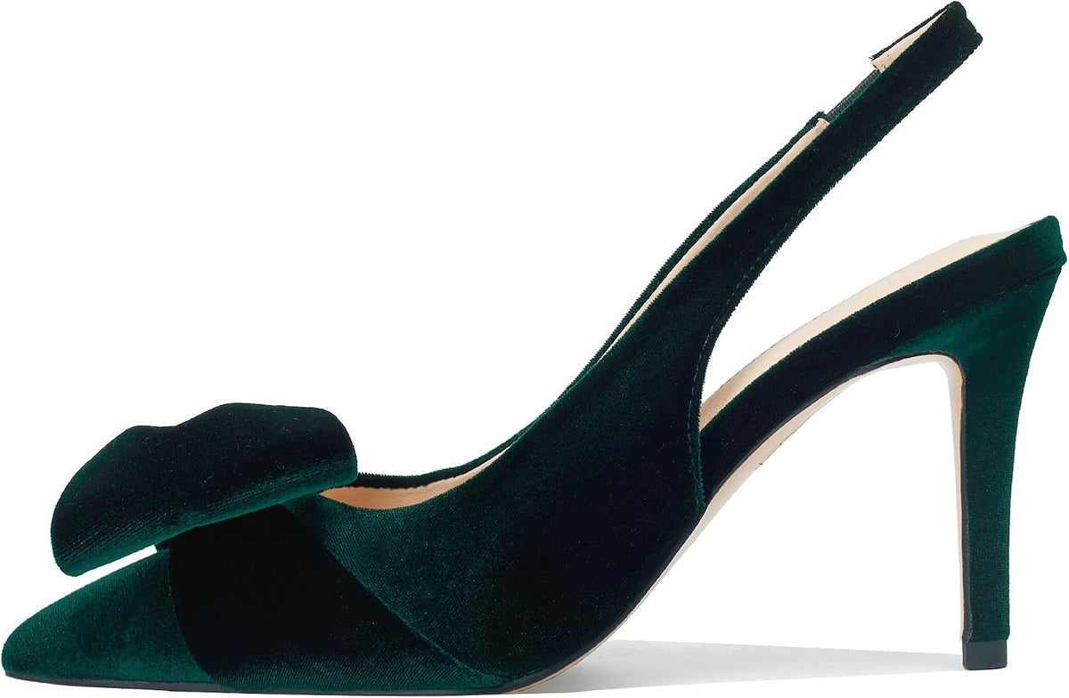 Women's Bow-Detail Slingback Pumps Pointed Toe Stiletto Heels
