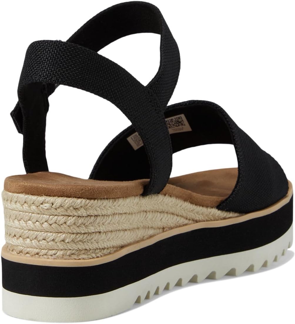 TOMS Women's Diana Wedge Heel Sandal, Leather Upper, Rope-Wrapped Midsole, Adjustable Strap, Buckle, OrthoLite Insole