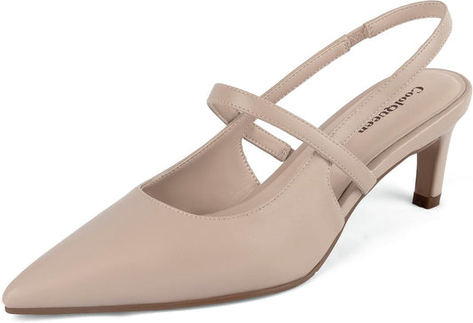 CoolQueen Women's Kitten Heels Closed Toe Slingback Heel Pumps