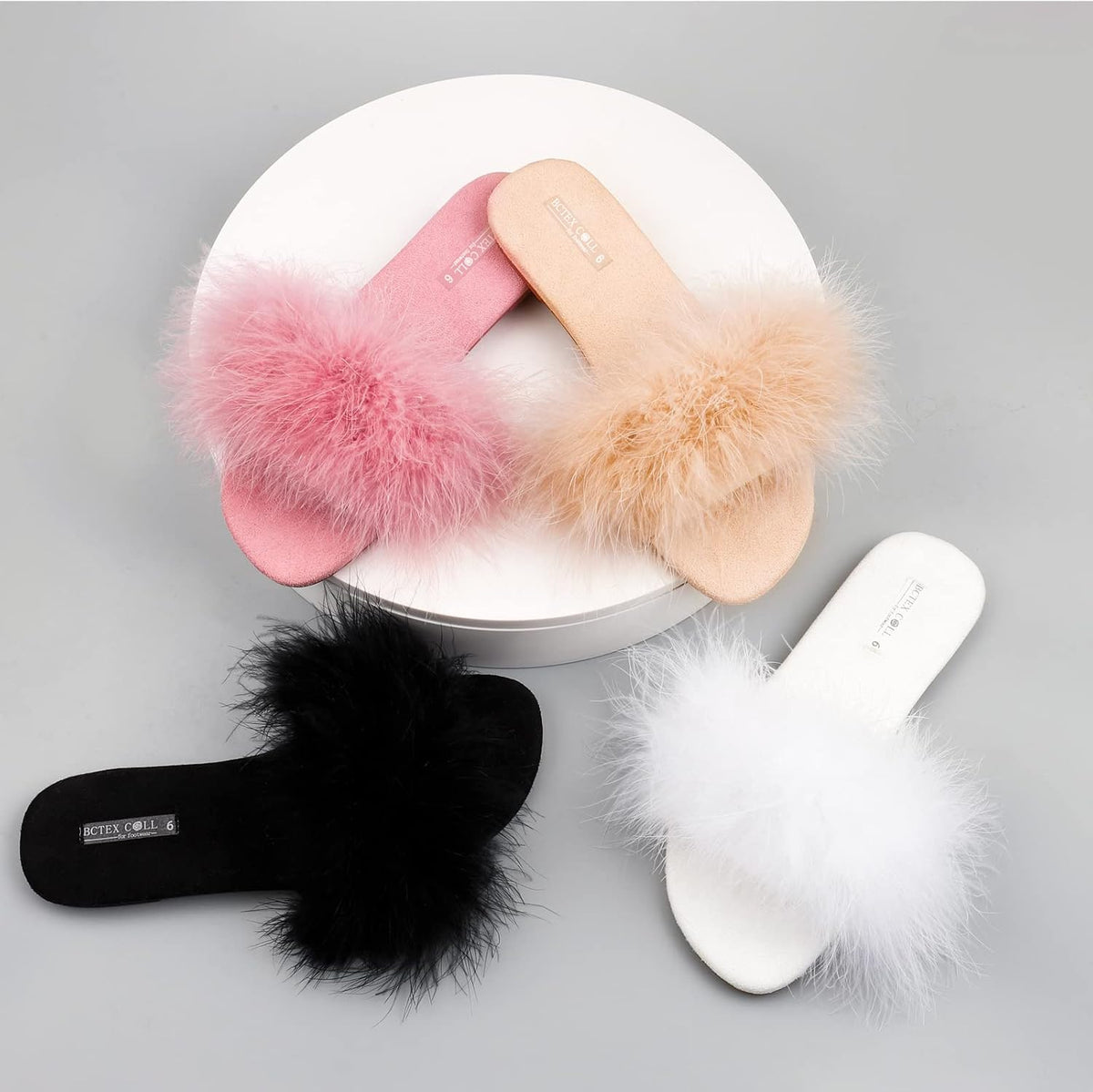 BCTEX COLL Women's Fuzzy Fluffy Open Toe Memory Foam Feather Slippers