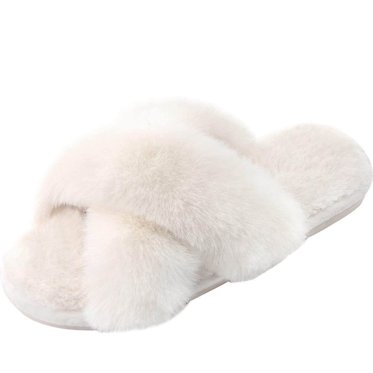 Parlovable Women's Cross Band Slippers Fuzzy Open-Toe Memory Foam
