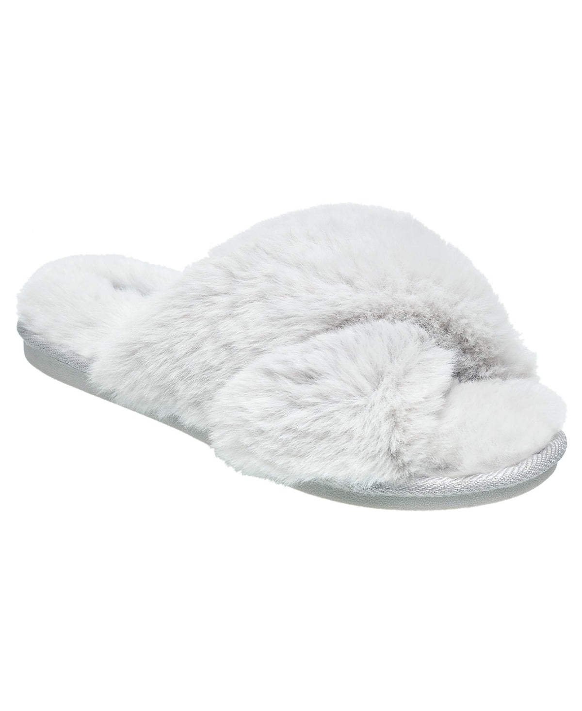Nine West Women's Fuzzy Crossband Slippers – Soft Plush Open Toe House Slides with Memory Foam Sole