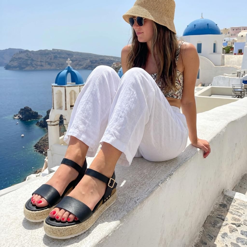 CUSHIONAIRE Melissa Espadrille Platform Sandals For Women with Adjustable Ankle Strap and Memory Foam Insole-Comfortable Womens Sandals for Summer