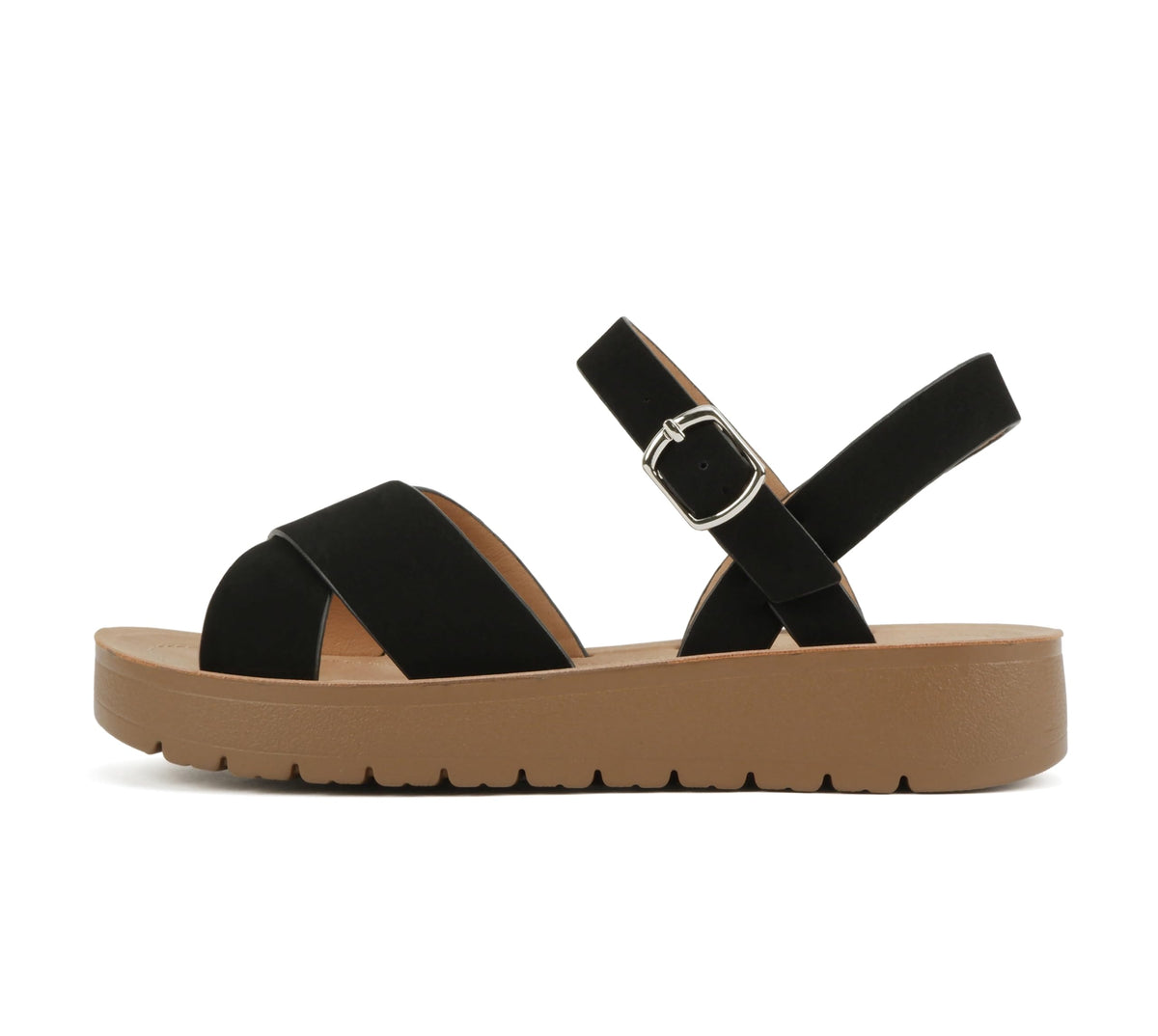 Soda CHESTER ~ Women Flat Sandals Flatform Ankle Buckle Criss Cross Band Straps Sandals Shoes (Gold Raffia, 5.5)