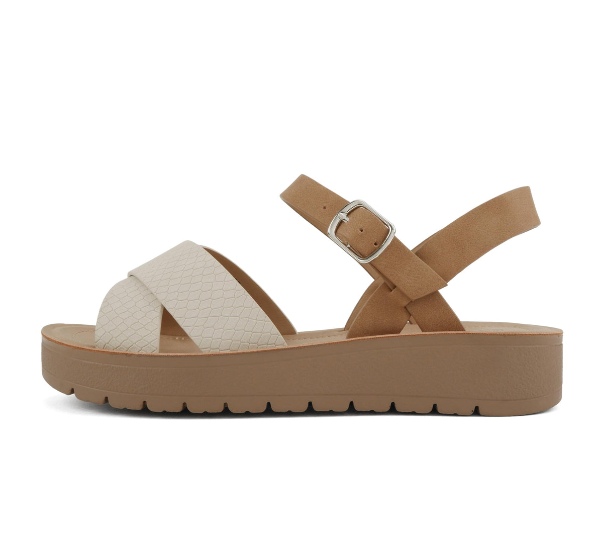 Soda CHESTER ~ Women Flat Sandals Flatform Ankle Buckle Criss Cross Band Straps Sandals Shoes (Gold Raffia, 5.5)