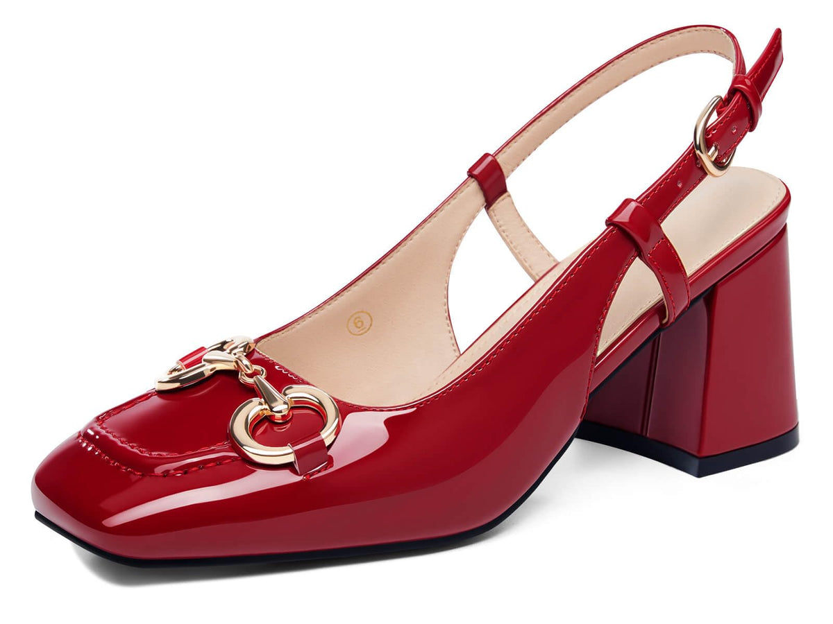 Womens Slingback Block Heels Closed Square Toe Dress Work Shoes Slip on Buckle Strap Business Pumps