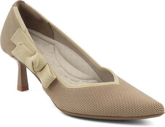 JENN ARDOR Kitten Heels for Womens Pumps Dress Shoes for Women Low Heel Pumps Comfortable Knit 2.1 Inch Pointed Toe Dressy Wedding Party Prom Office Work Heels Shoes