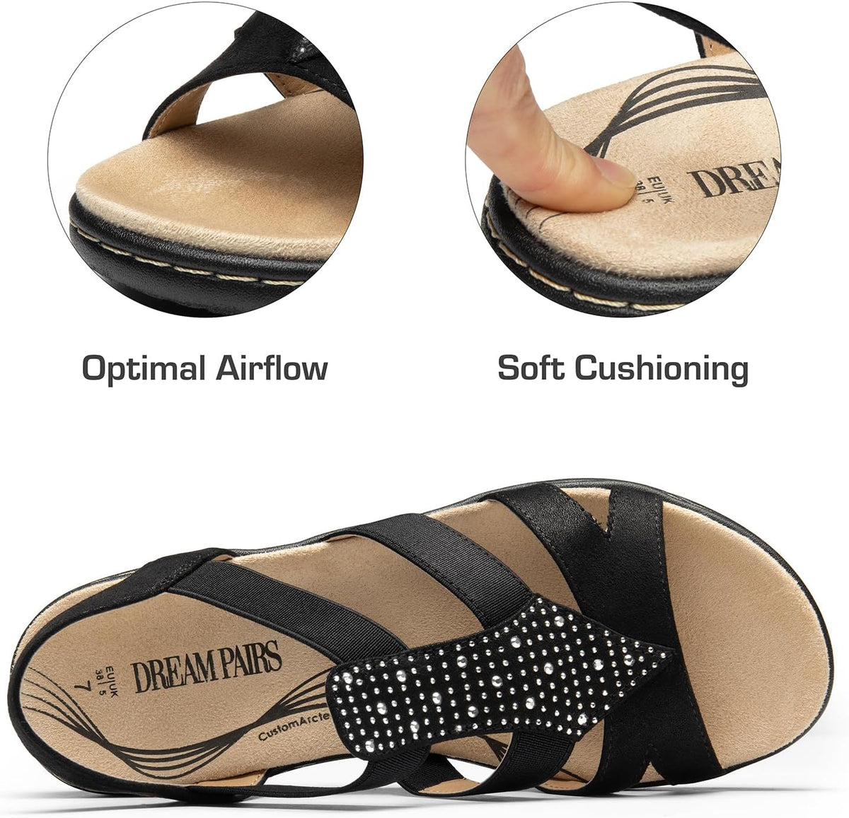 DREAM PAIRS Women's Comfortable Arch Support Flat Sandals