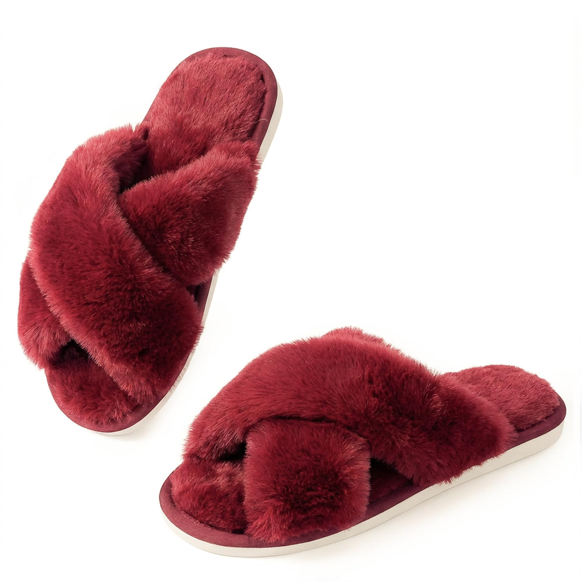 Ankis Memory Foam Fuzzy Slippers for Women,Open Toe House Shoes