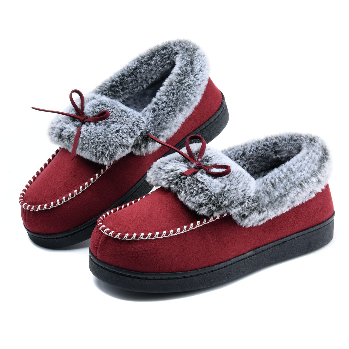 DL Womens Fuzzy Warm Moccasin Slippers Memory Foam, Soft Fluffy Women's Winter House Slipper Closed Back Fur Lined, Cozy Ladies Suede Indoor Bedroom Houseshoes Non-Slip